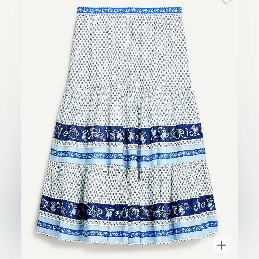 NWT J. Crew Tiered skirt in blue ribbon block print Size XS